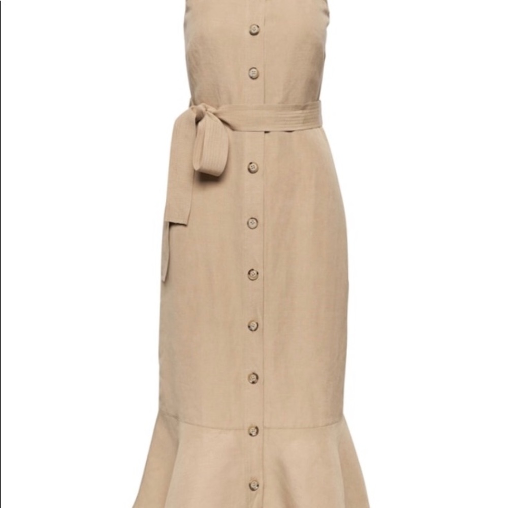 Beige Midi-belted Button up Dress!
